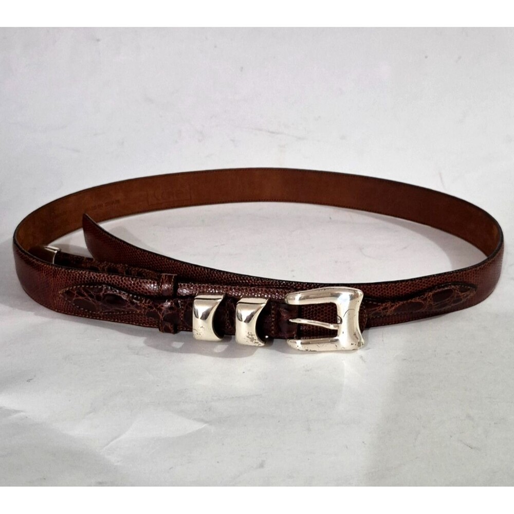 CĀLÉ Genuine Lizard & Crocodile Leather Belt M-2804 Size 36 Made In Spain